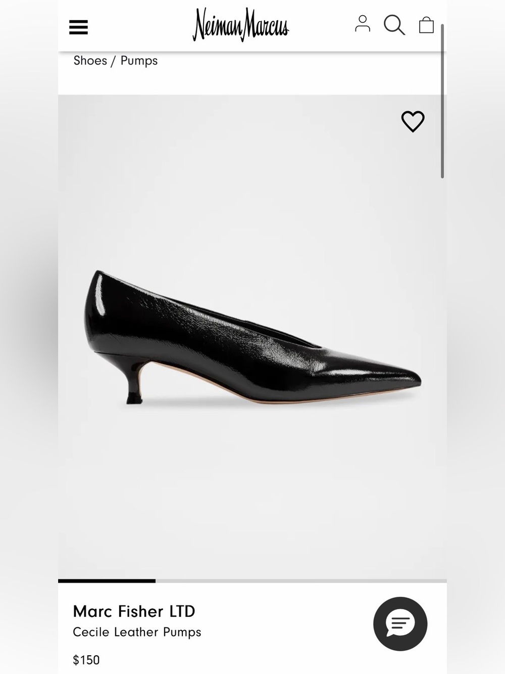 Marc Fisher LTD Cecile Pointed Toe Kitten Heel Pumps in Shiny Black Leather